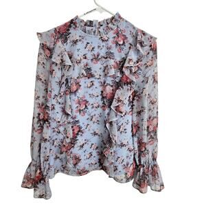 Rachel Parcell Blouse Floral Blouse Ruffle Blouse Long Sleeve Blouse XS Purple